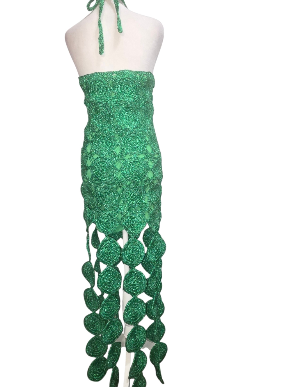 Simon Miller Beep Beep Dress Gummy Green Crochet Halter Fringe Midi Festival Y2K - Picture 7 of 12
